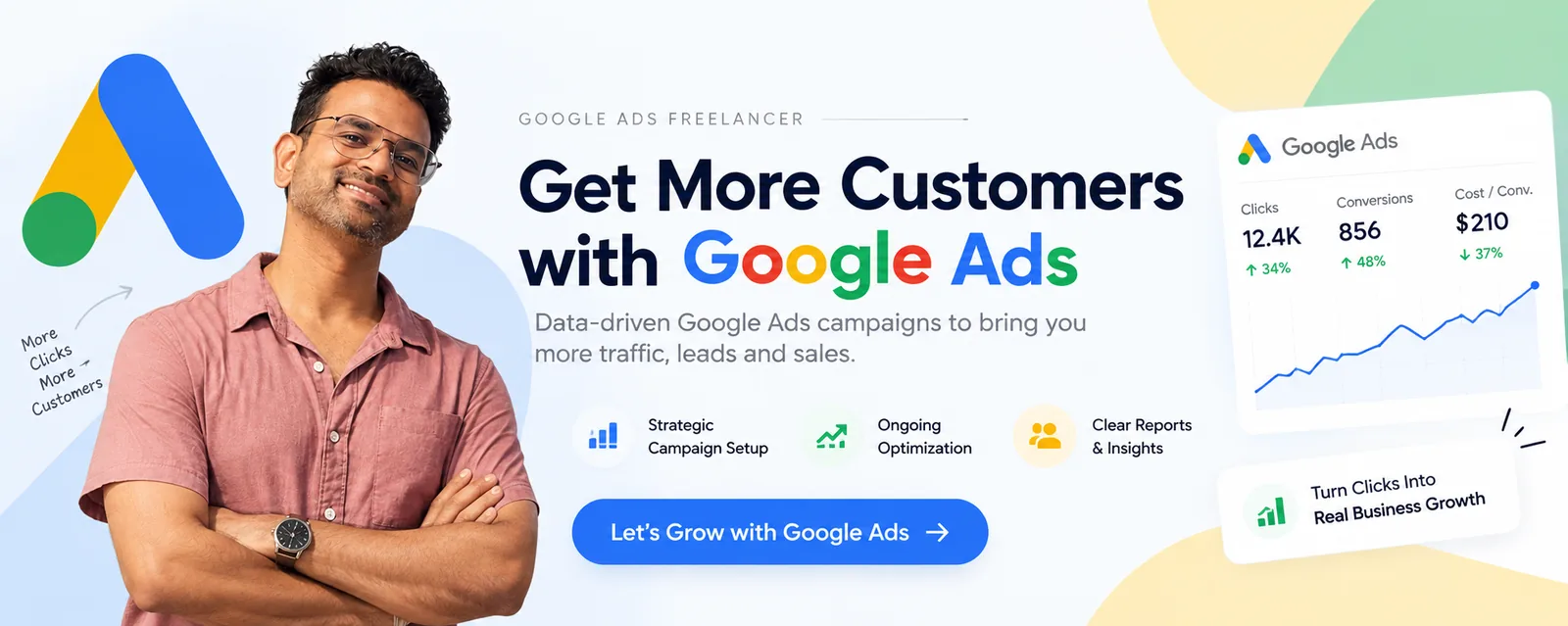 Google Ads for Shopify — clicks up 34%, conversions up 48%, cost per conversion down 37%